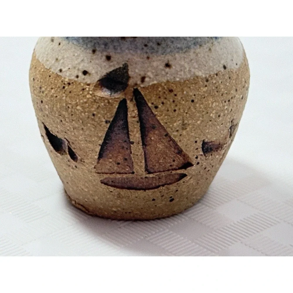 Mini‎ Engraved Sailboat 1 5/8” Pottery Vase